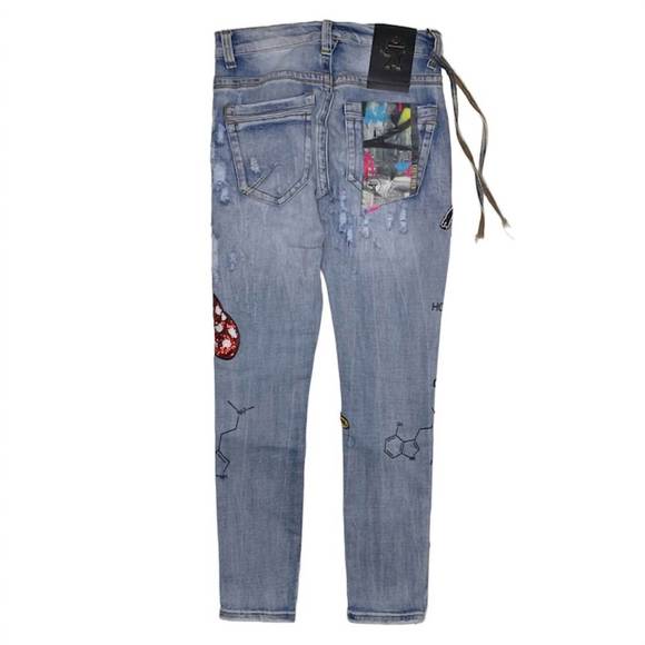 NEW CAST IRON men's mushroom angel vs devil denim jeans in indigo